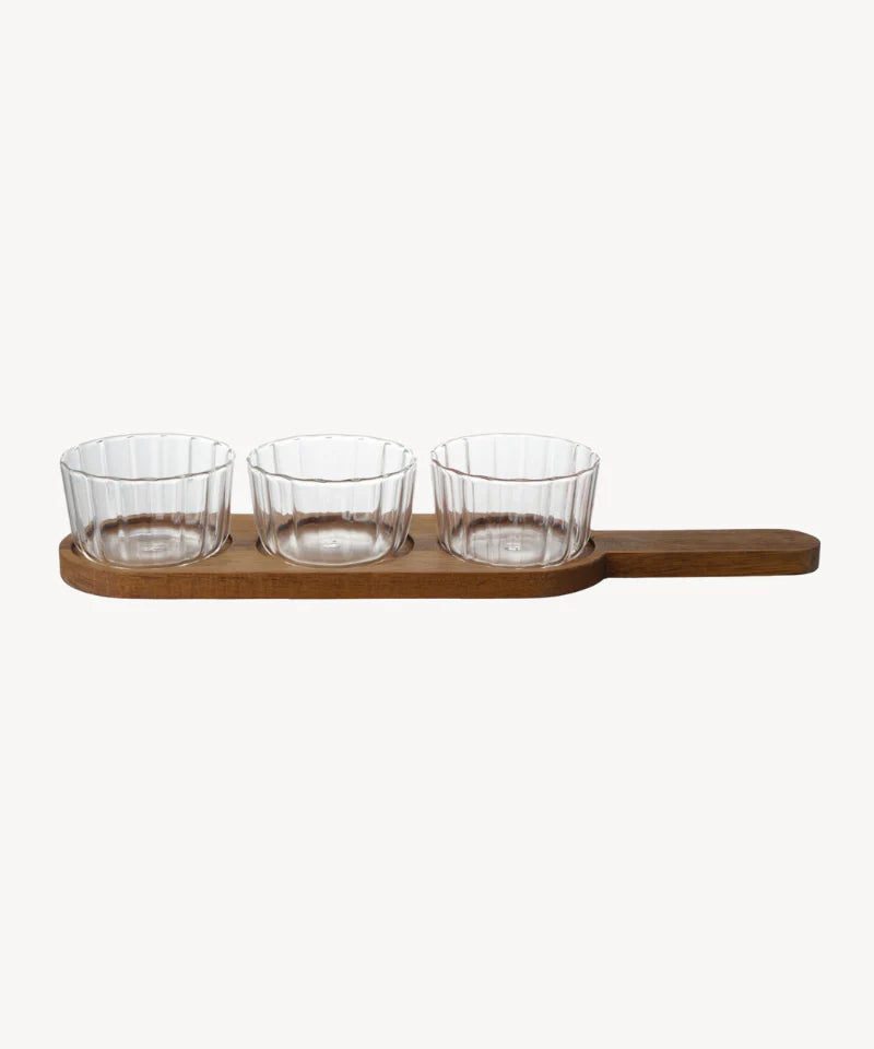 Akazienholzplatte mit Glasbehälter